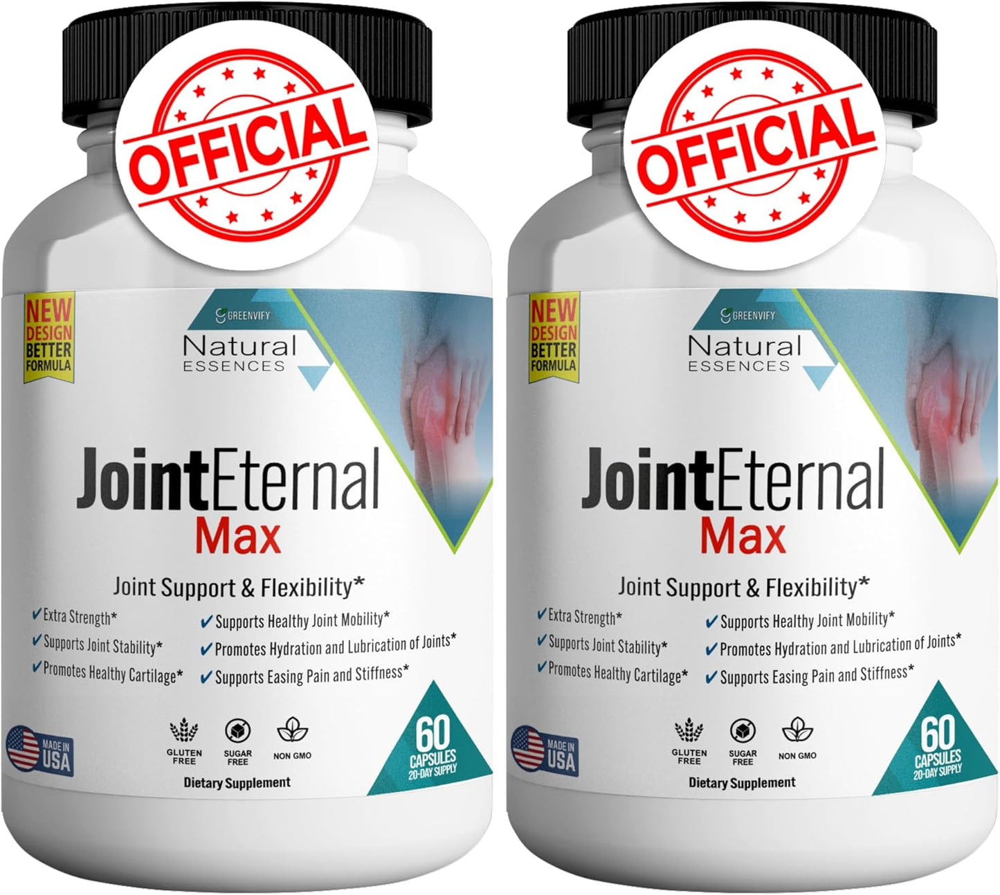 60 Capsules of GREENVIFY Joint Eternal Max Natural Essences Joint Support Supplement, 20 Days Supply, Gluten Free, Sugar Free, Non-GMO - Made in USA