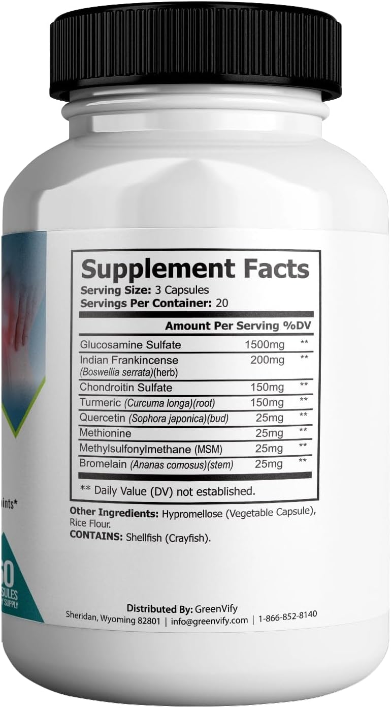 60 Capsules of GREENVIFY Joint Eternal Max Natural Essences Joint Support Supplement, 20 Days Supply, Gluten Free, Sugar Free, Non-GMO - Made in USA
