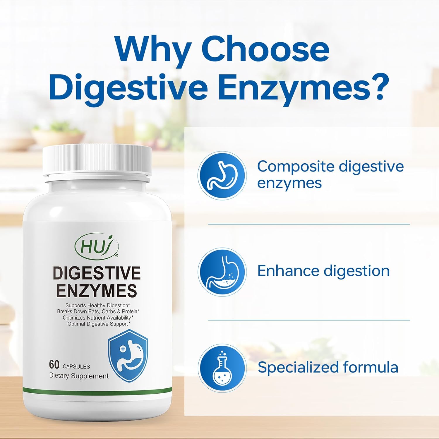 60 Capsules of HUJ Digestive Enzymes Supplement for Optimal Digestive Health