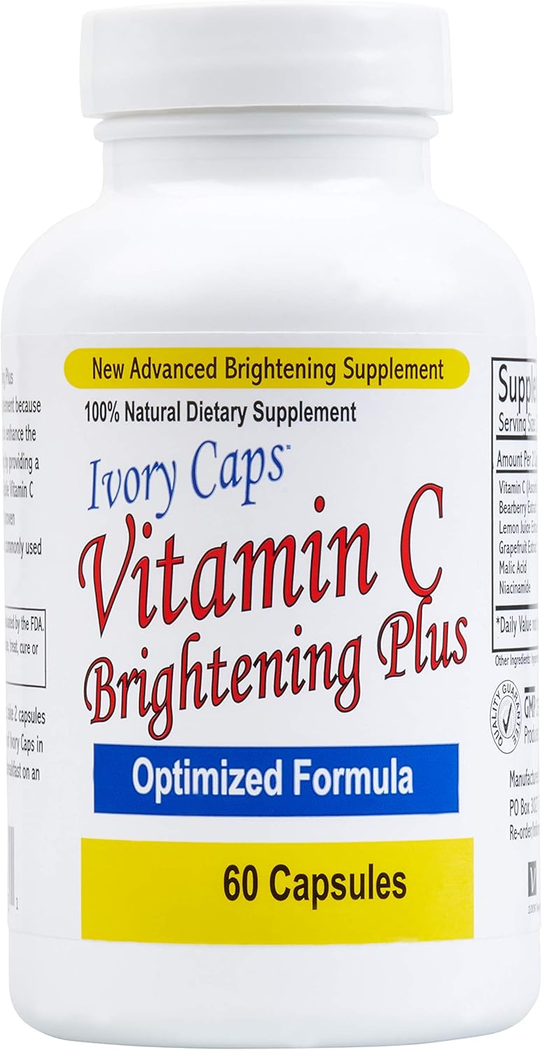 60 Capsules of Ivory Caps Maximum Strength Vitamin C Brightening Formula for Skin Brightening and Even Skin Tone