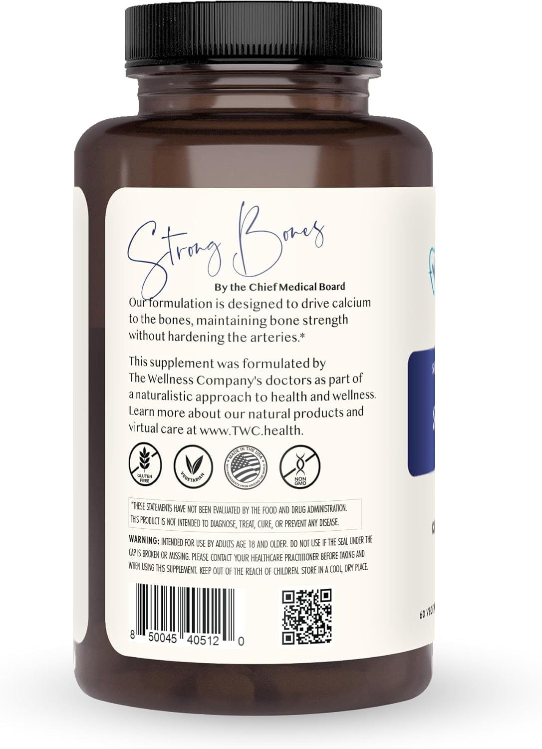 60 Capsules of The Wellness Company Strong Bones: Key Minerals for Bone Strength | Vegan, Non-GMO, Gluten Free | Supports Bone Health