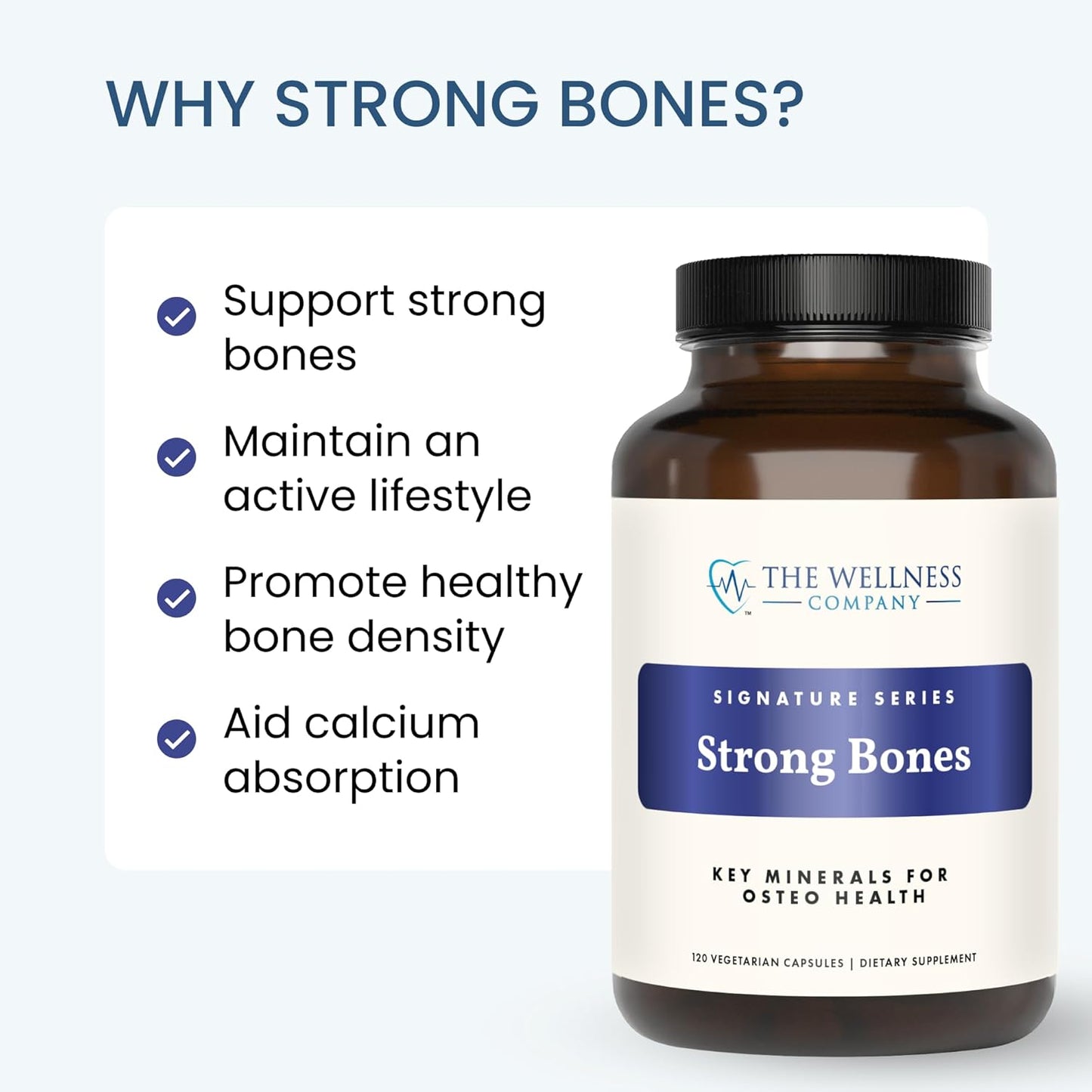 60 Capsules of The Wellness Company Strong Bones: Key Minerals for Bone Strength | Vegan, Non-GMO, Gluten Free | Supports Bone Health