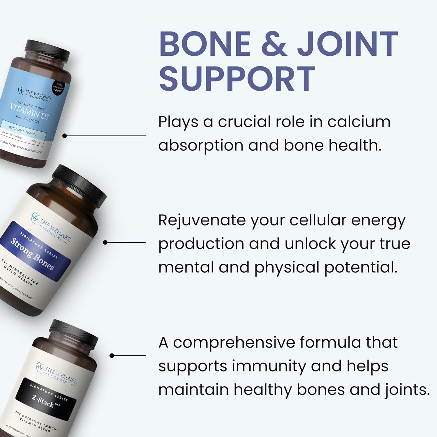60 Capsules of The Wellness Company Strong Bones: Key Minerals for Bone Strength | Vegan, Non-GMO, Gluten Free | Supports Bone Health