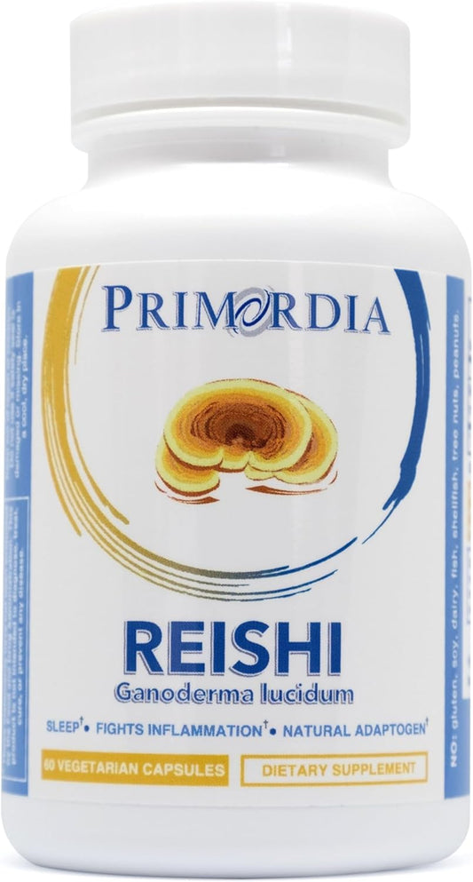 60 Capsules Primordia Pure Reishi Mushroom Supplement for Gut Health, Immune Support, and Restful Sleep - Liquid State Fermentation of Reishi Ganoderma Lucidum Mushrooms