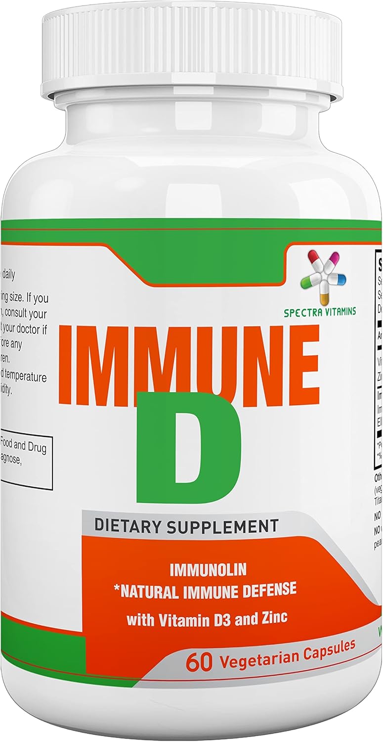 60 Capsules Spectra Vitamins Immune D Support Supplement with Immunolin, Vitamin D3, Zinc, Ellagic Acid for Strong Immune System