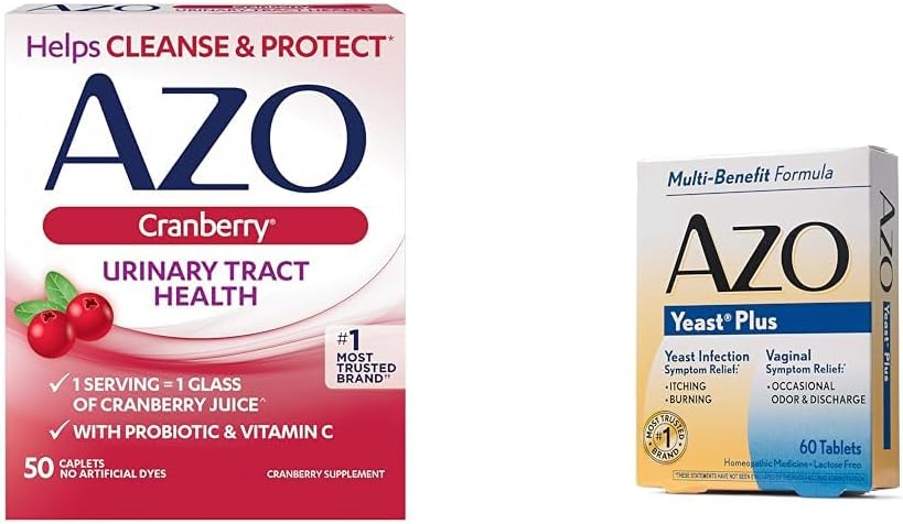 60 Count AZO Cranberry Urinary Tract Health Tablets for Yeast Infection and Vaginal Symptom Relief