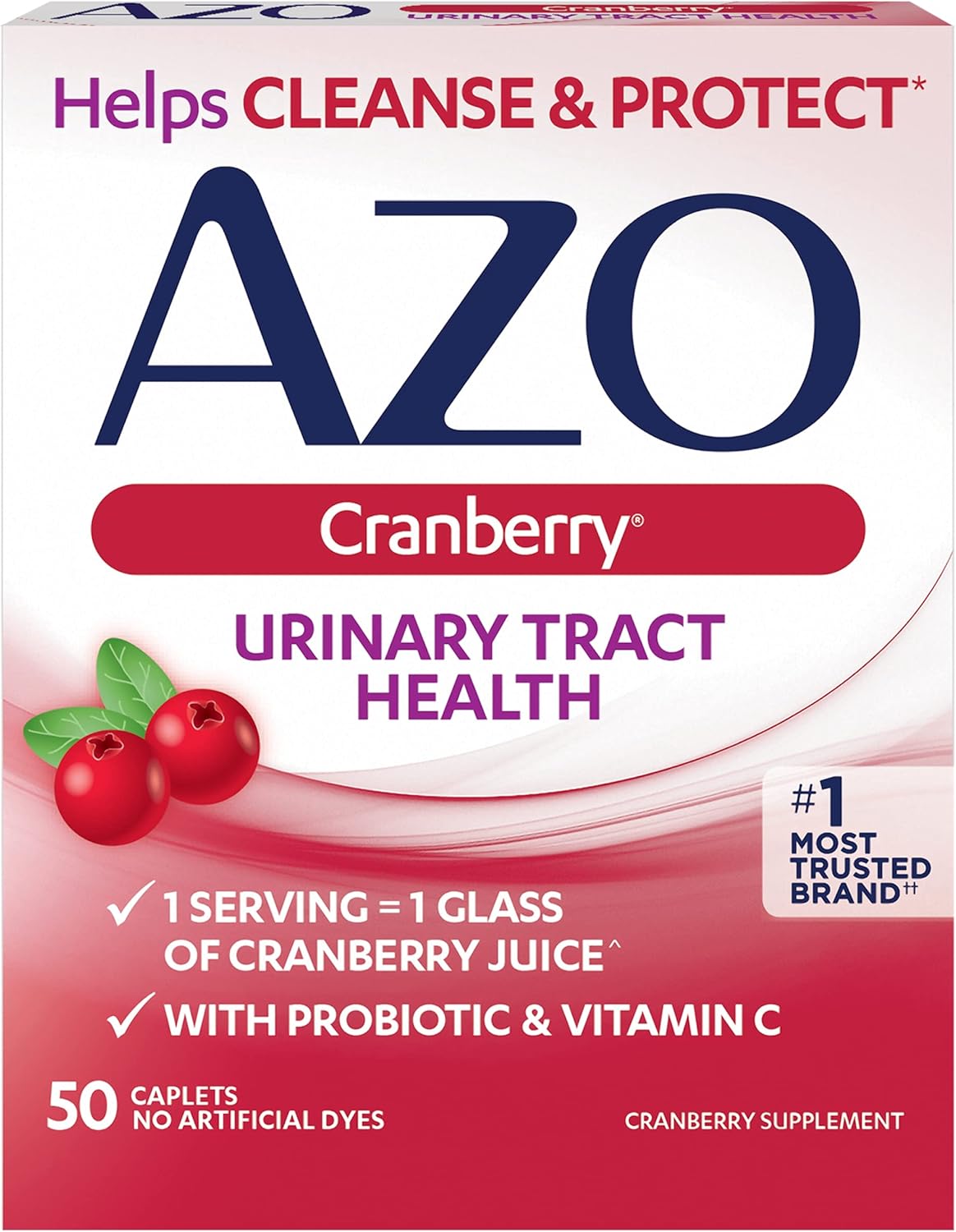 60 Count AZO Cranberry Urinary Tract Health Tablets for Yeast Infection and Vaginal Symptom Relief