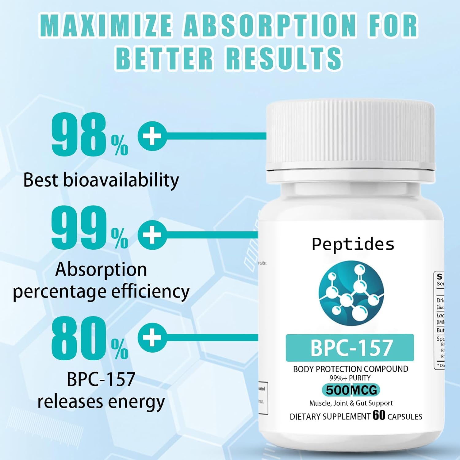 60 Count Fredytu Peptides BPC-157 Capsules - 500 mcg Body Protection Compound 157 Peptide for Muscle Recovery - Non-GMO & Gluten Free