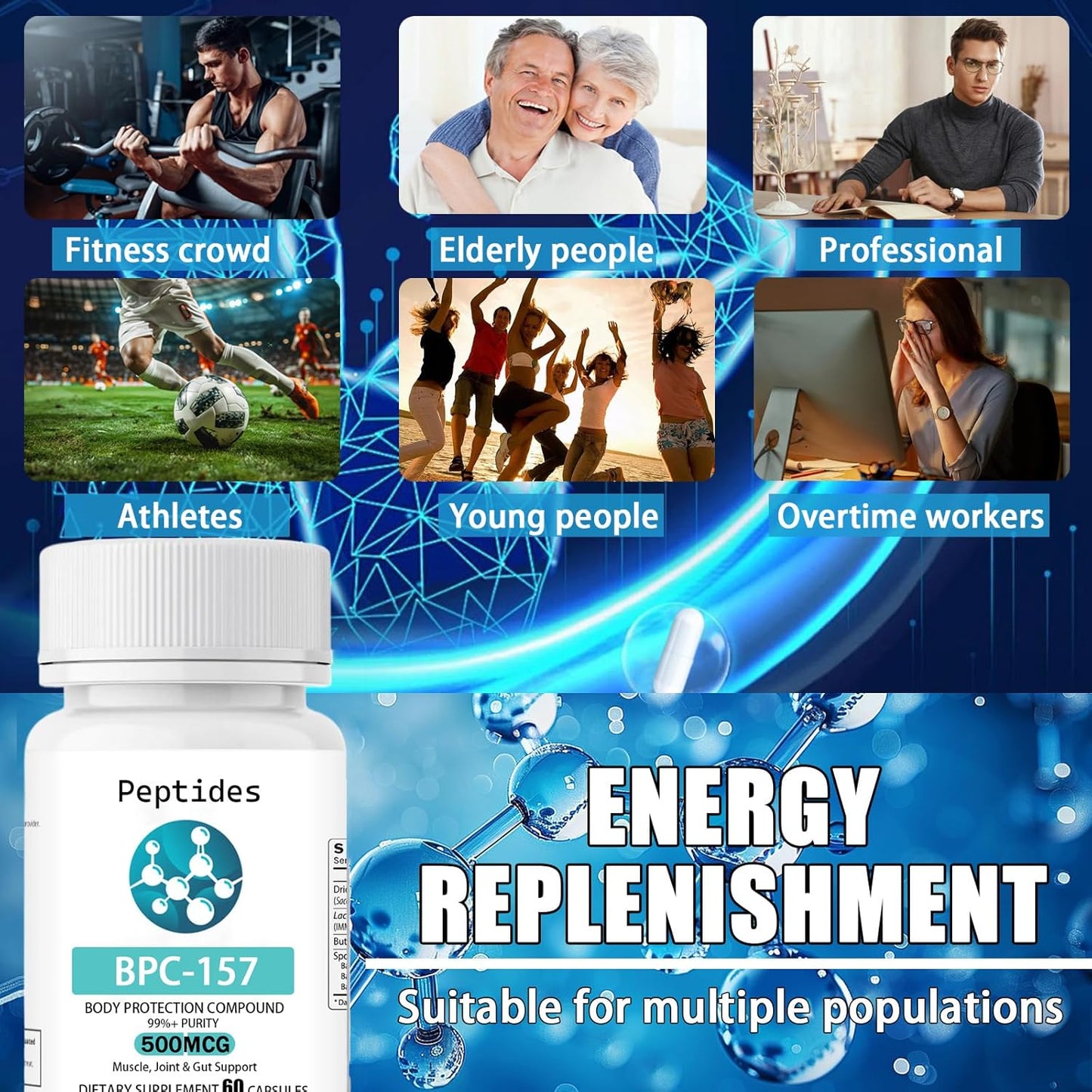 60 Count Fredytu Peptides BPC-157 Capsules - 500 mcg Body Protection Compound 157 Peptide for Muscle Recovery - Non-GMO & Gluten Free