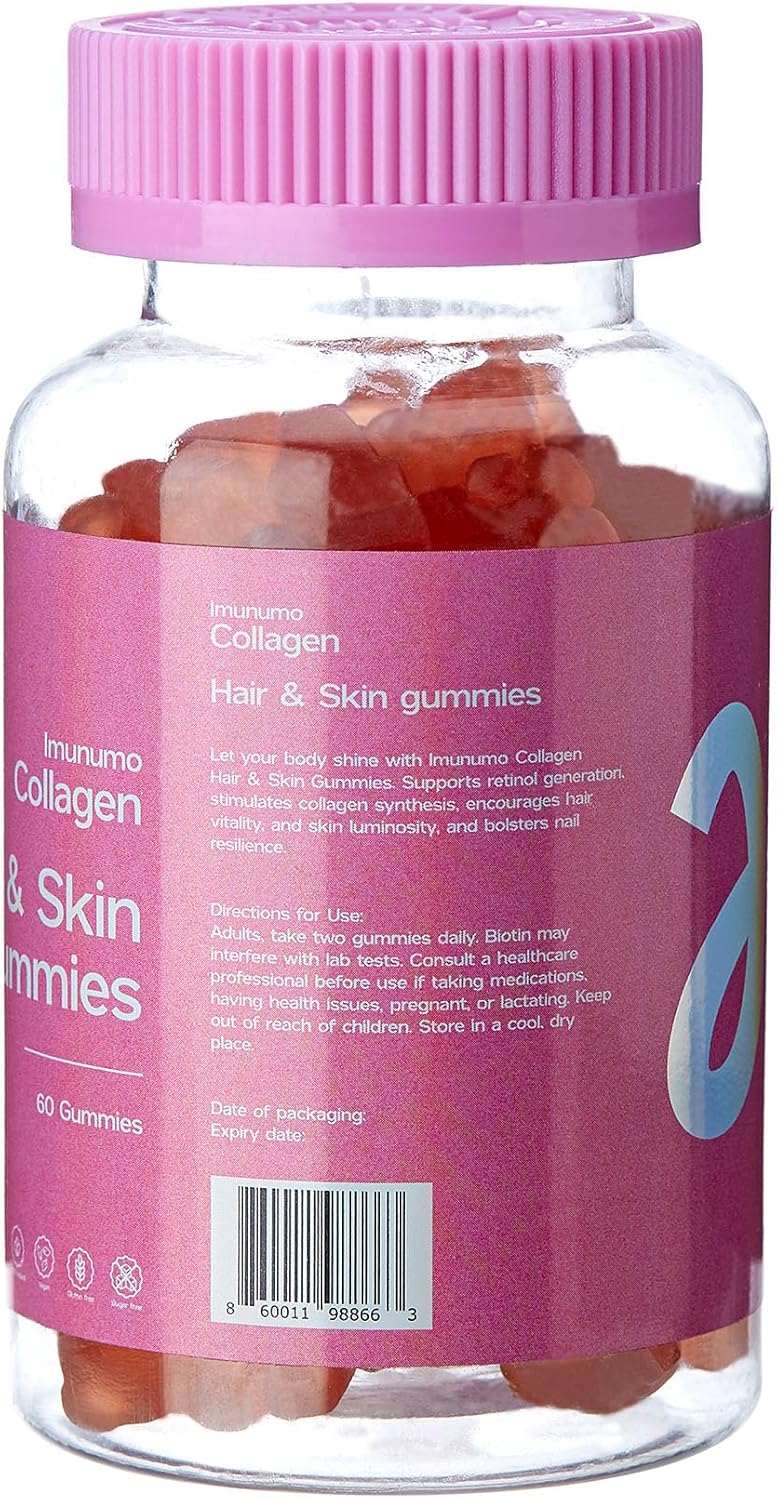 60 Count Imunumo Collagen Hair and Skin Gummies - Boost Immunity and Enhance Hair & Skin Health