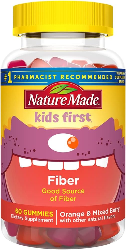 60 Count Nature Made Kids First Fiber Gummies for Digestive Health - Chewable Fiber Supplements
