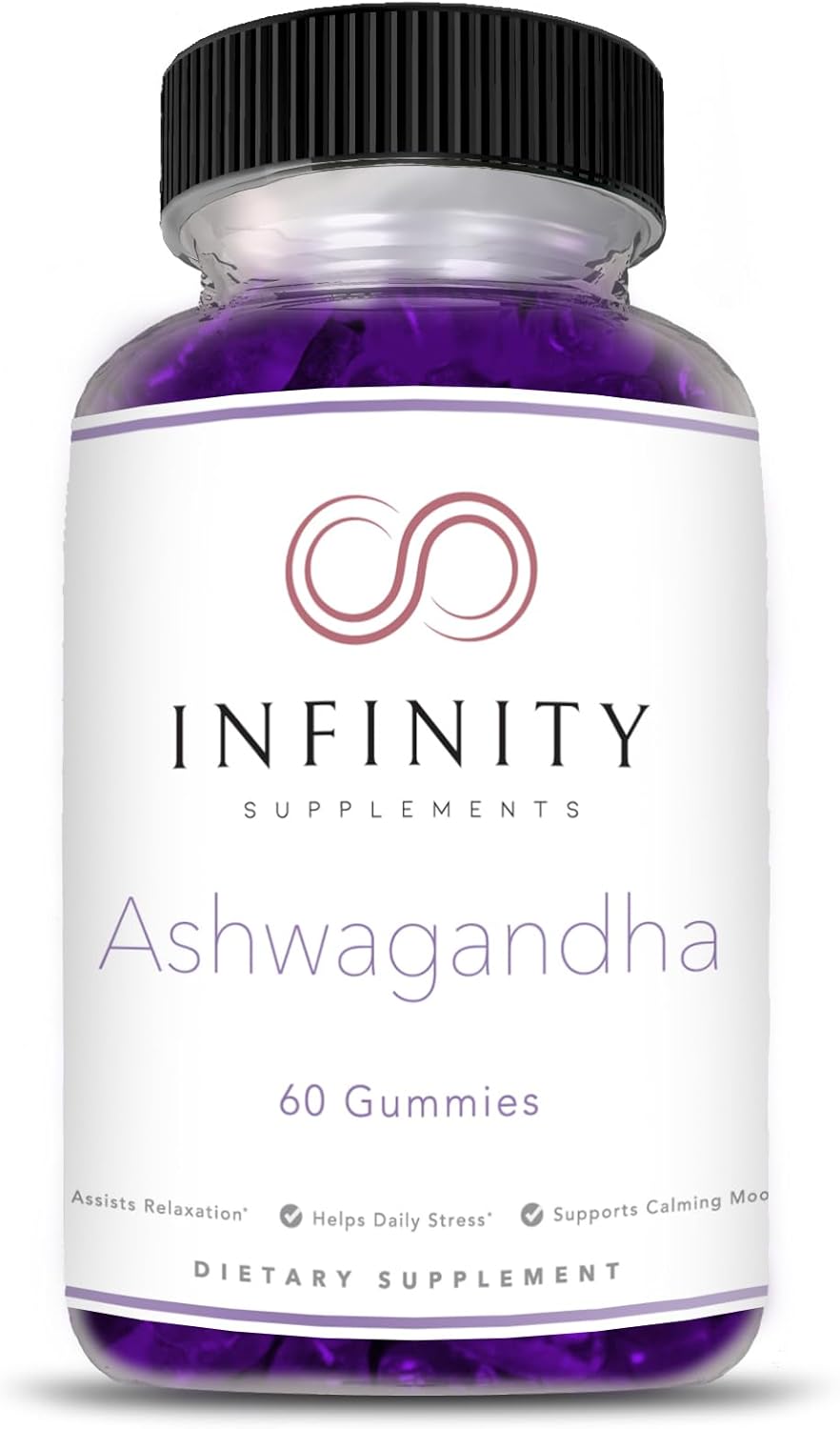 60 Count Pack of Infinity Supplements Ashwagandha Gummies - Extra Strength with Cherry, Raspberry, and Pomegranate Flavor