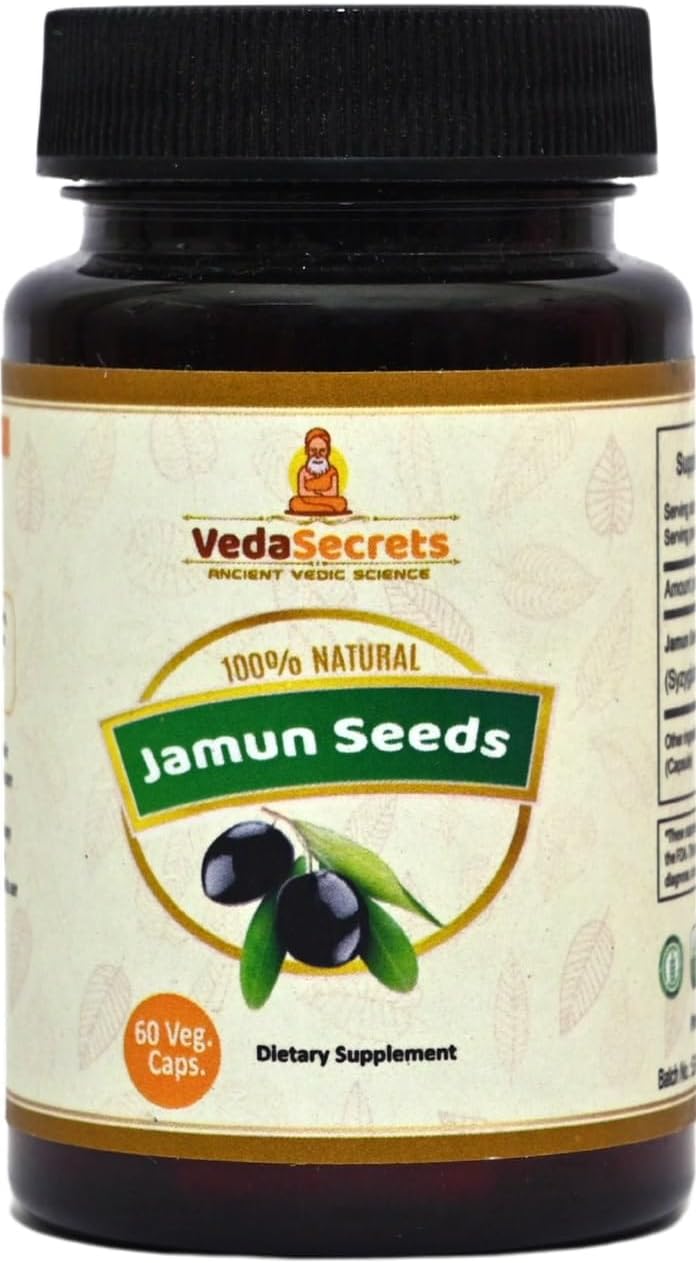 60 Count VedaSecrets Jamun Seed Capsules | Syzygium Cumini Herbal Supplement | 100% Natural Ayurvedic Nutrition for Digestive & Wellness Support