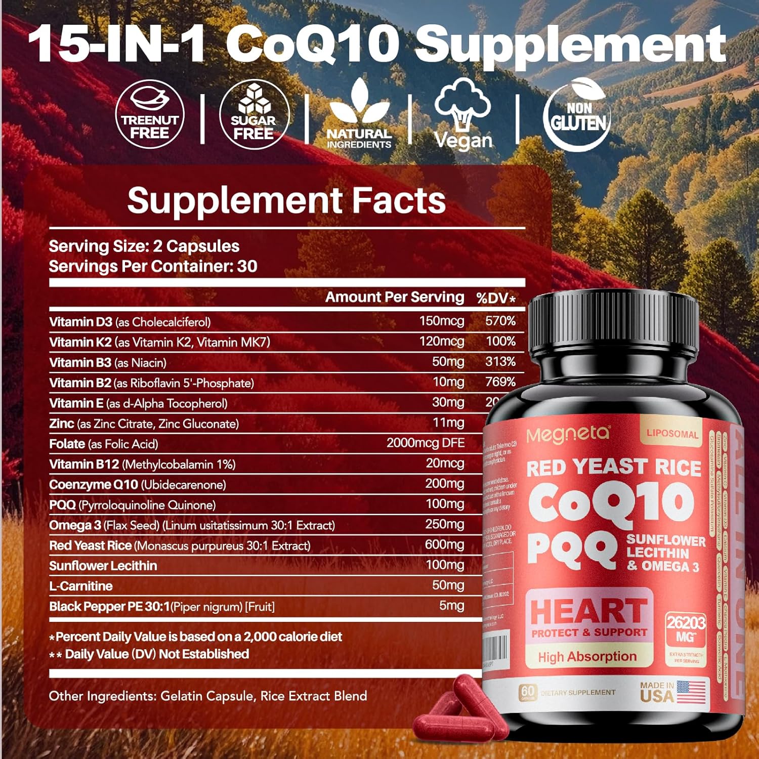60 Day Supply of MEGNETA All in One CoQ10 with PQQ Supplement
