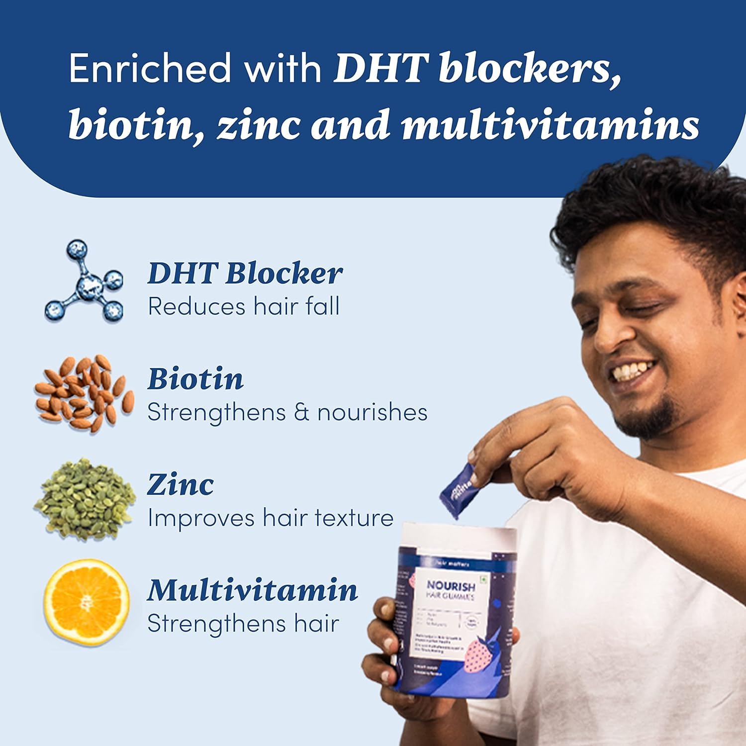 60-Day Supply of Vegan Biotin Hair Gummies with Vitamins A, C, E, Zinc, and DHT Blocker for Strong & Healthy Hair - Strawberry Flavor