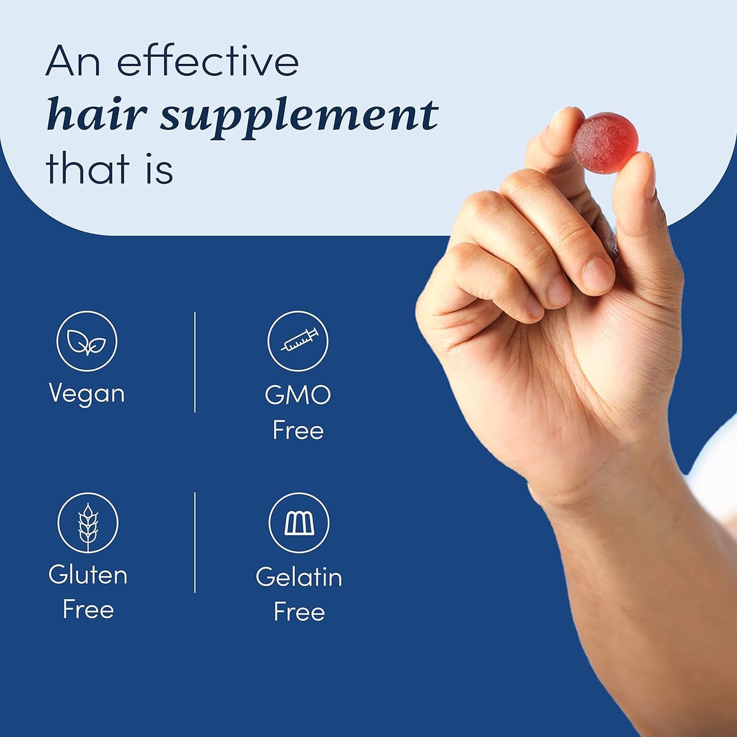60-Day Supply of Vegan Biotin Hair Gummies with Vitamins A, C, E, Zinc, and DHT Blocker for Strong & Healthy Hair - Strawberry Flavor