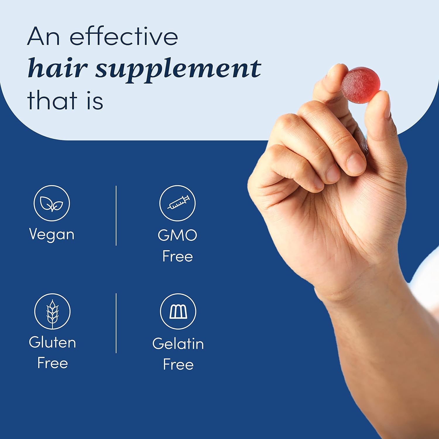 60-Day Supply of Vegan Biotin Hair Gummies with Vitamins A, C, E, Zinc, and DHT Blocker for Strong & Healthy Hair - Strawberry Flavor