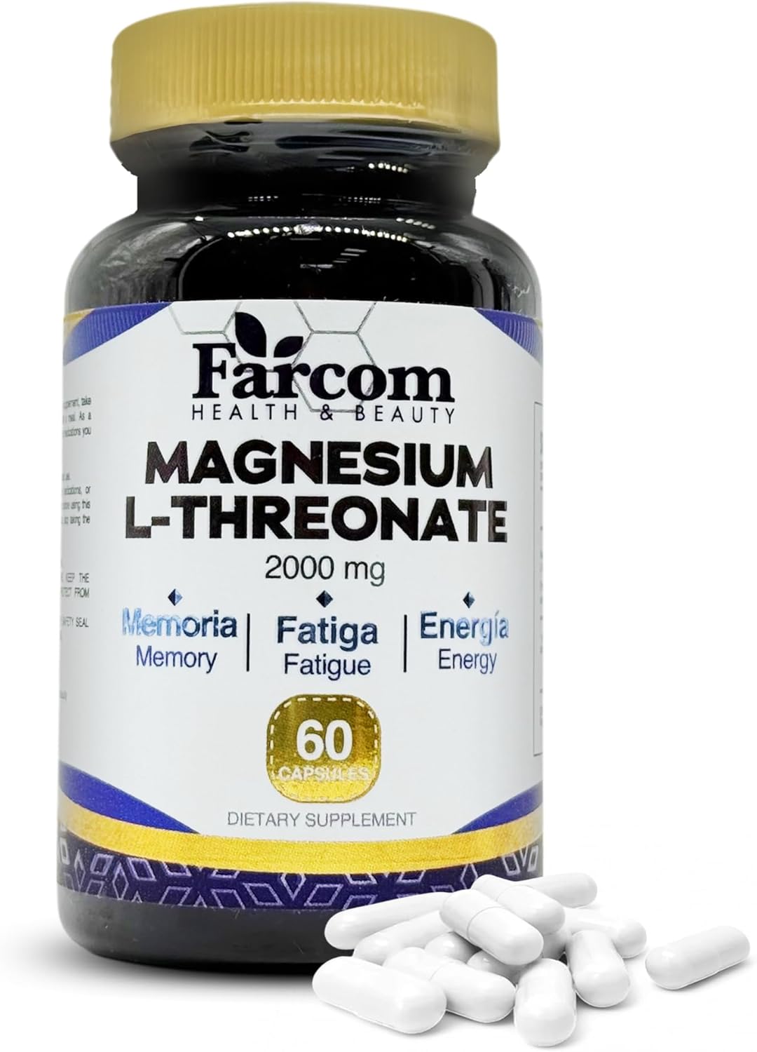 60 Farcom Magnesium L-Threonate Capsules for Memory Enhancement, Emotional Stability, and Neurological Health