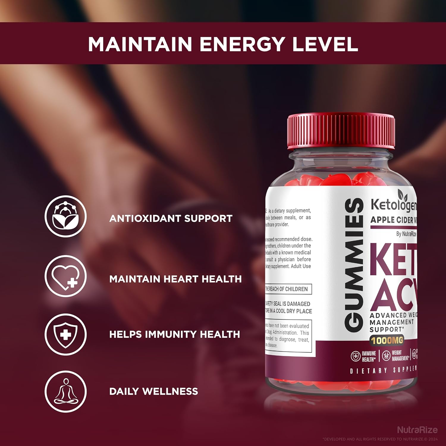 60 NutraRize Ketologenic Keto ACV Gummies for  Slimming Formula  & Detox - Apple Cider Vinegar Vitamin Supplement