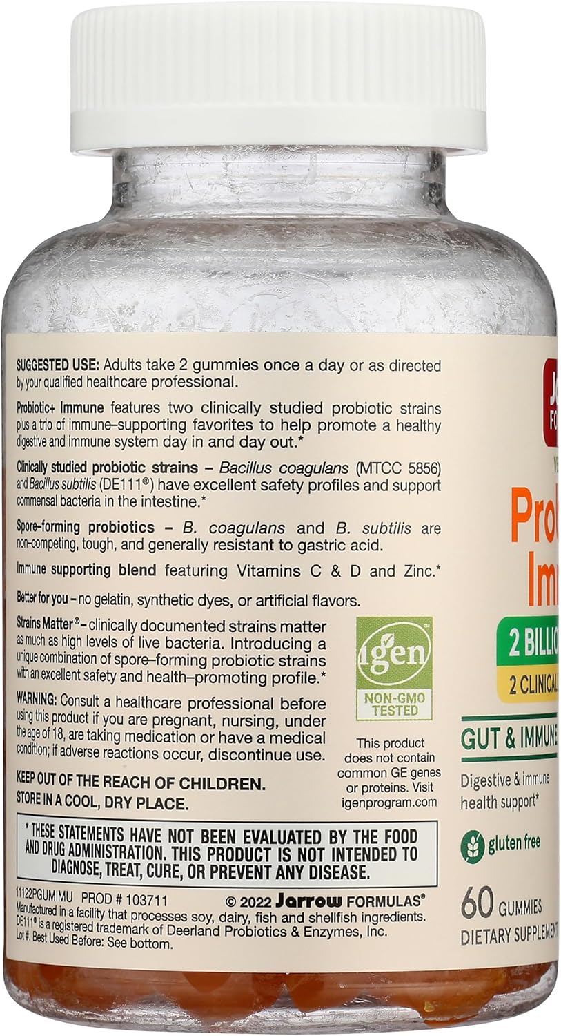 60 Orange Flavor Probiotic Gummies: Jarrow Formulas Immune Support & Digestive Health Supplement, 2 Billion CFU, 30 Day Supply