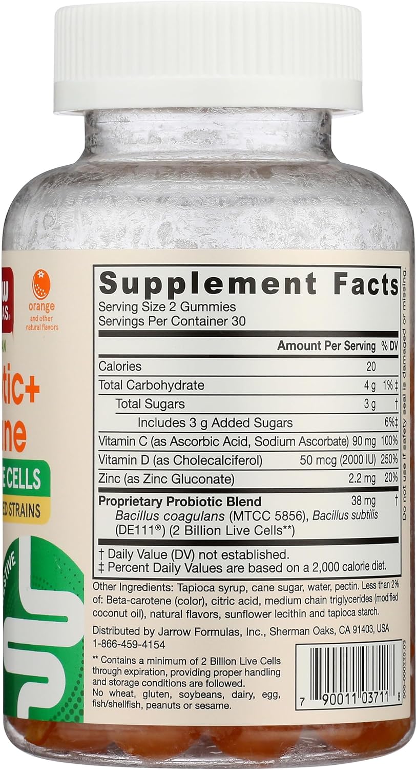 60 Orange Flavor Probiotic Gummies: Jarrow Formulas Immune Support & Digestive Health Supplement, 2 Billion CFU, 30 Day Supply