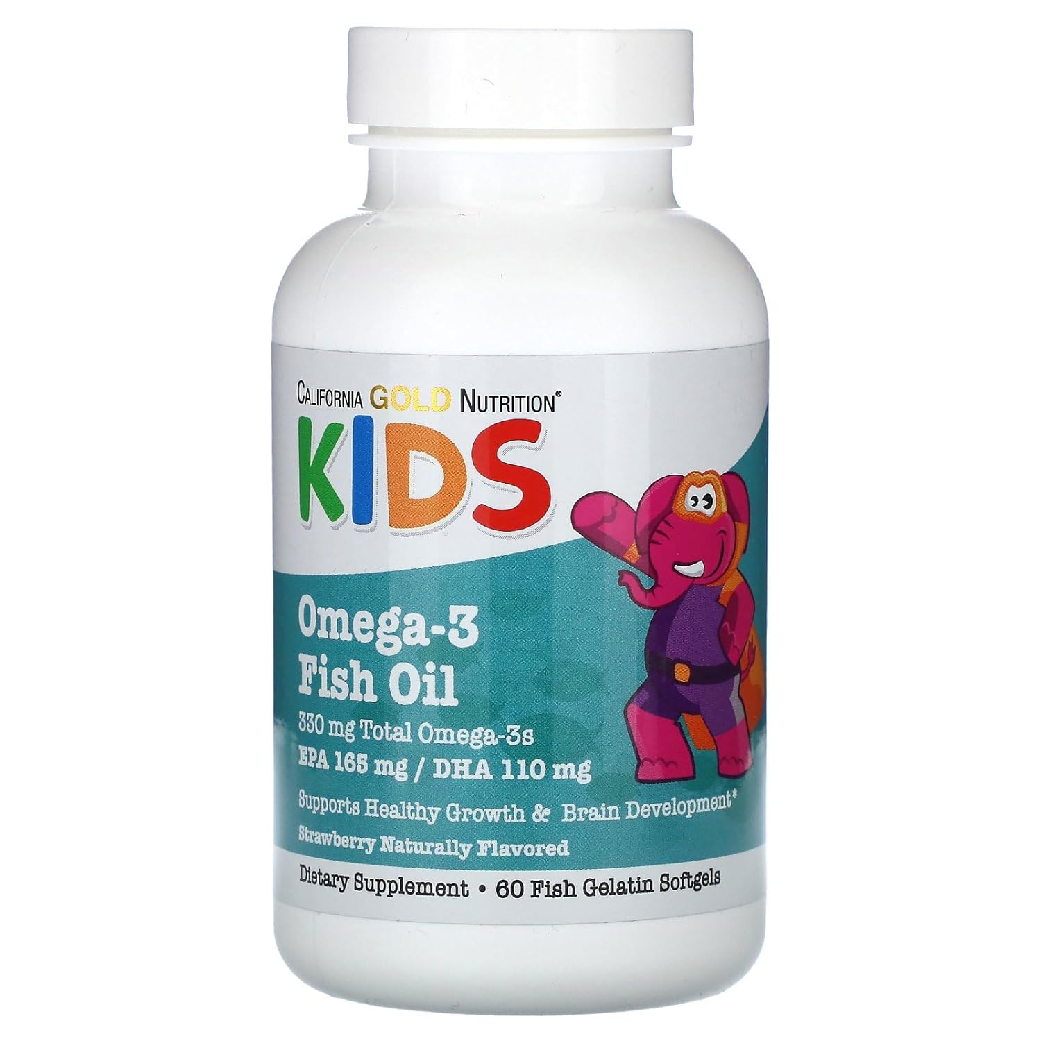 60 Softgels of California Gold Nutrition Kid’s Omega-3 Fish Oil with Natural Strawberry Flavor