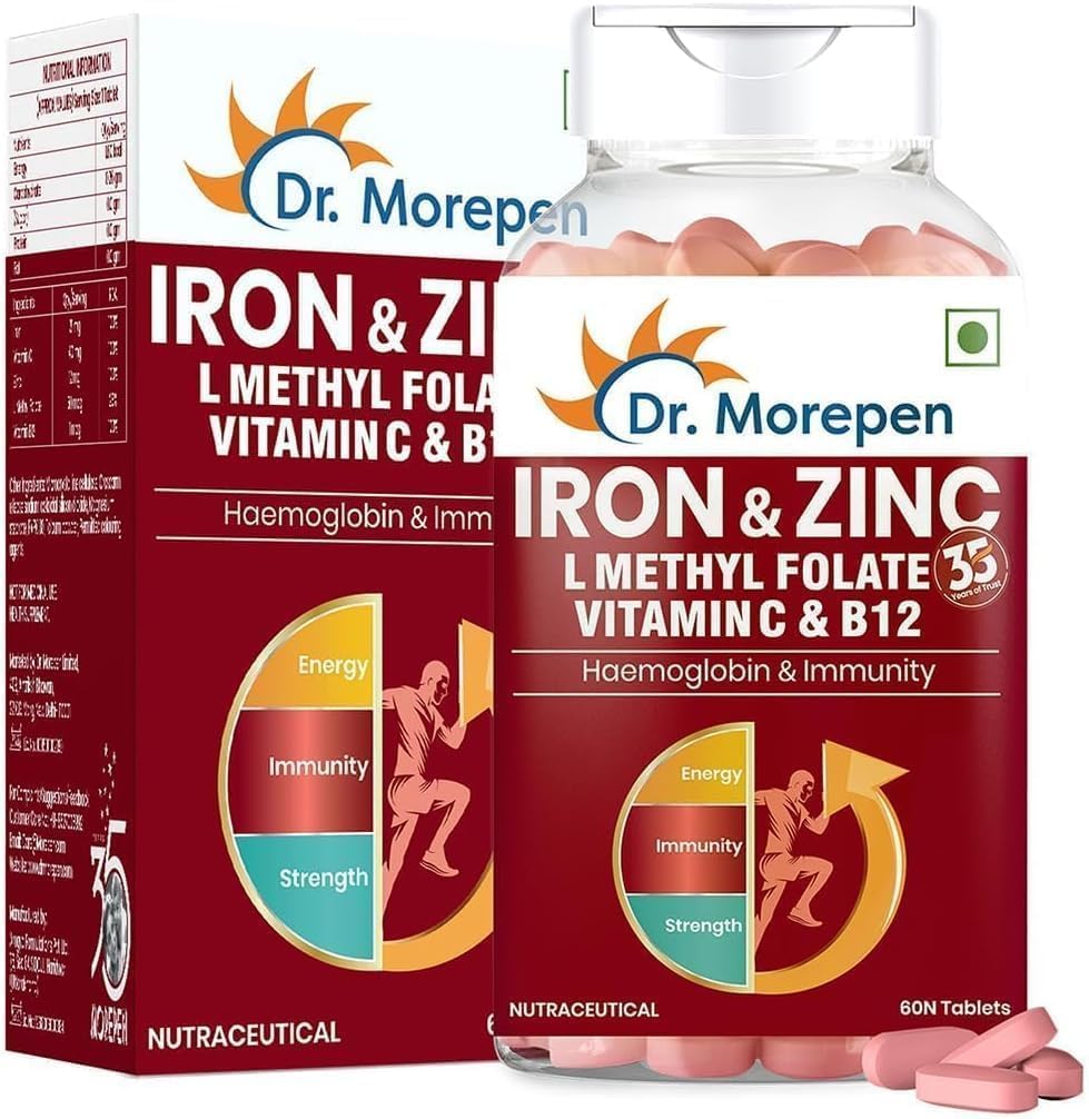 60 Tablets of Immunity & Haemoglobin Boosting Iron, Zinc, Vitamin C, and B12 Supplement for Healthy Iron Levels, Energy, and Respiratory Health