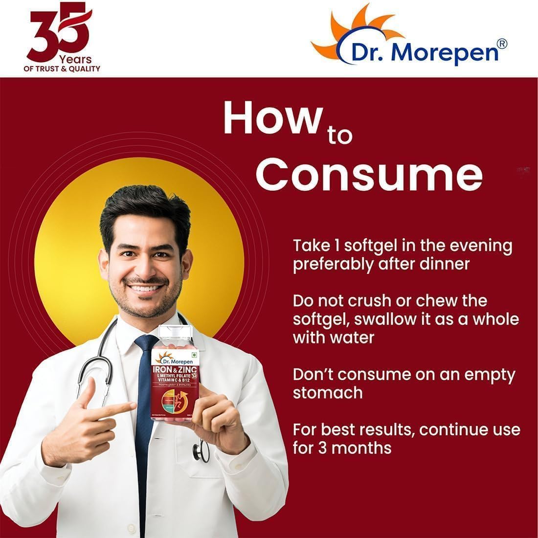 60 Tablets of Immunity & Haemoglobin Boosting Iron, Zinc, Vitamin C, and B12 Supplement for Healthy Iron Levels, Energy, and Respiratory Health