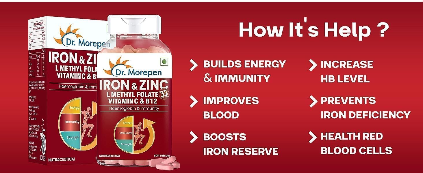 60 Tablets of Immunity & Haemoglobin Boosting Iron, Zinc, Vitamin C, and B12 Supplement for Healthy Iron Levels, Energy, and Respiratory Health