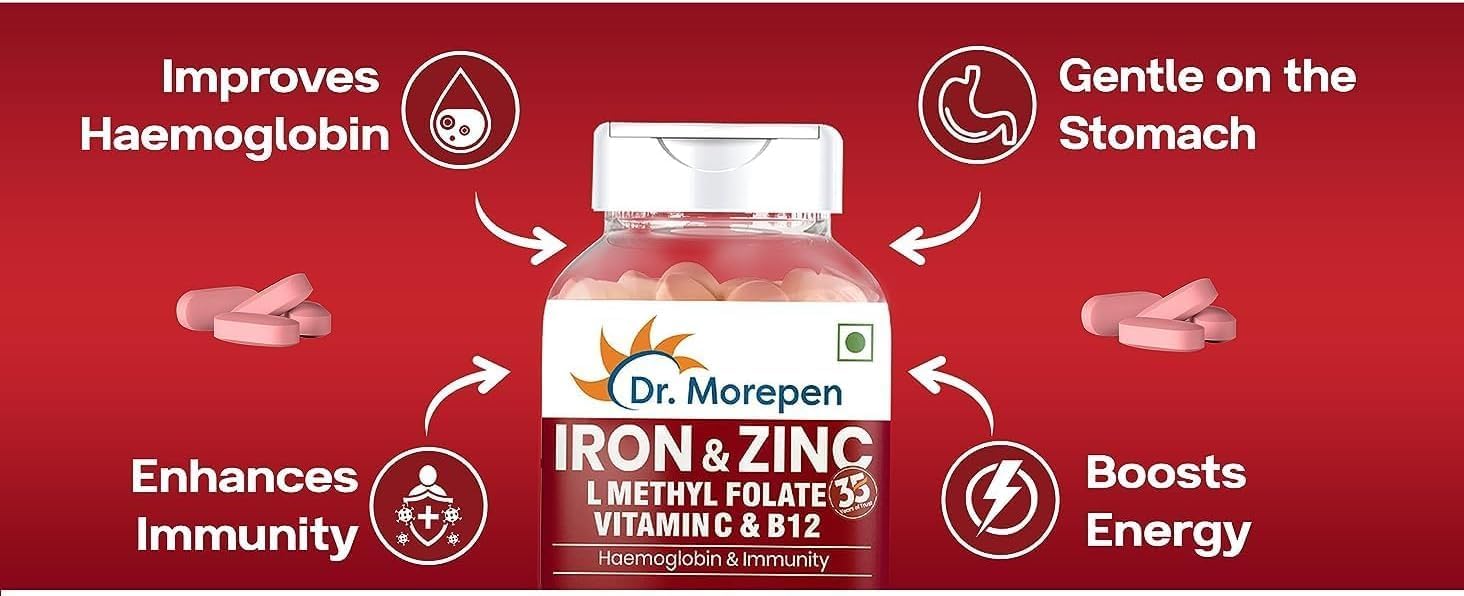 60 Tablets of Immunity & Haemoglobin Boosting Iron, Zinc, Vitamin C, and B12 Supplement for Healthy Iron Levels, Energy, and Respiratory Health