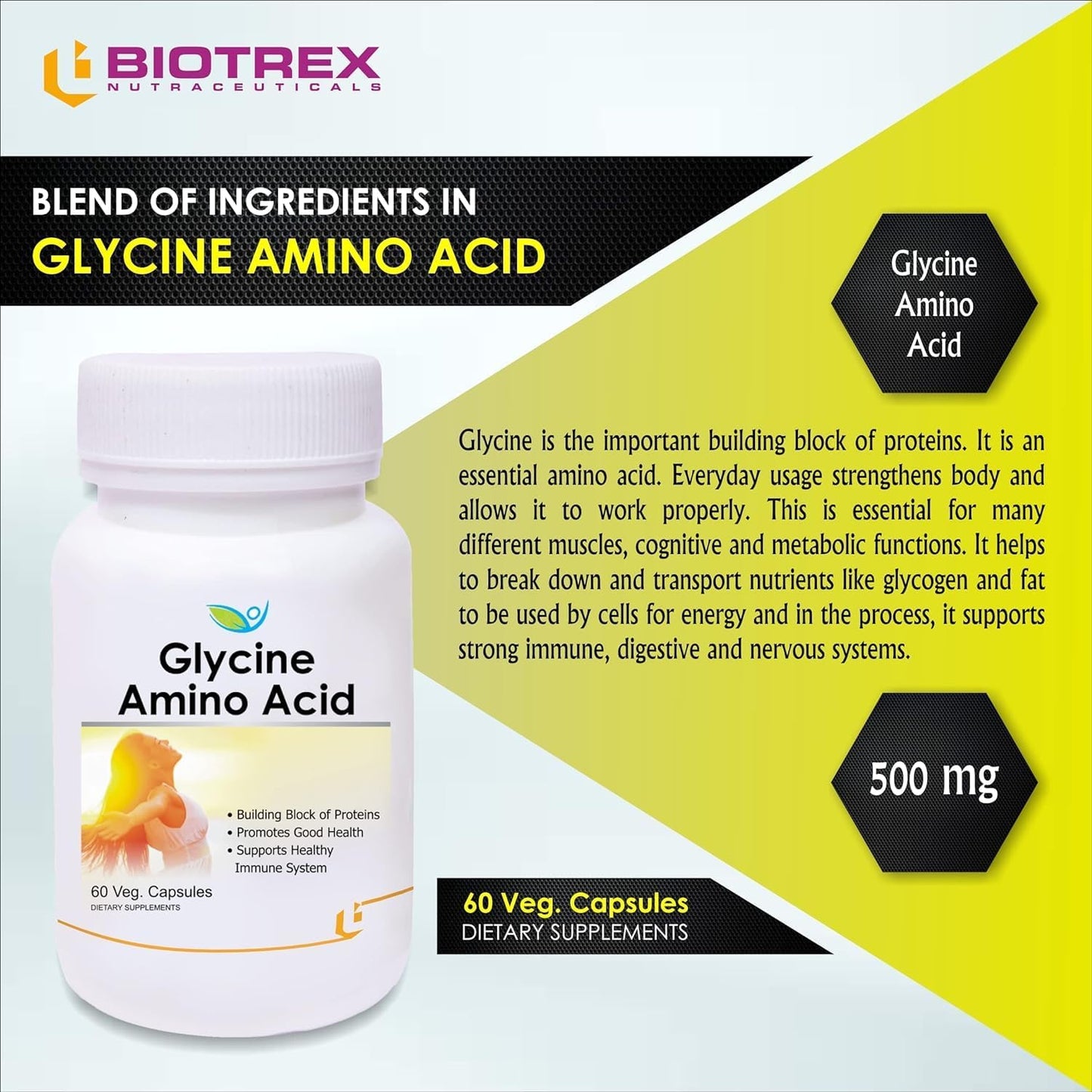 60 Veg Capsules of Generic D4d Glycine Amino Acid Supplement