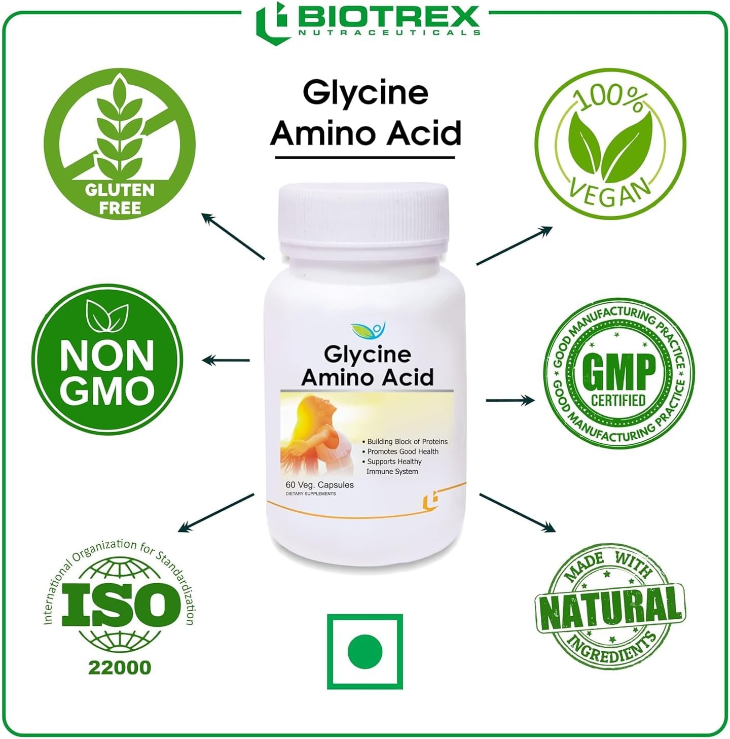 60 Veg Capsules of Generic D4d Glycine Amino Acid Supplement