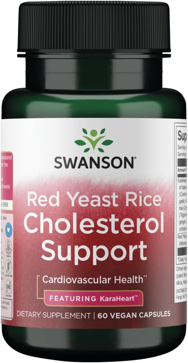 60 Vegan Capsules of Swanson Red Yeast Rice with Karaheart for Cholesterol Support