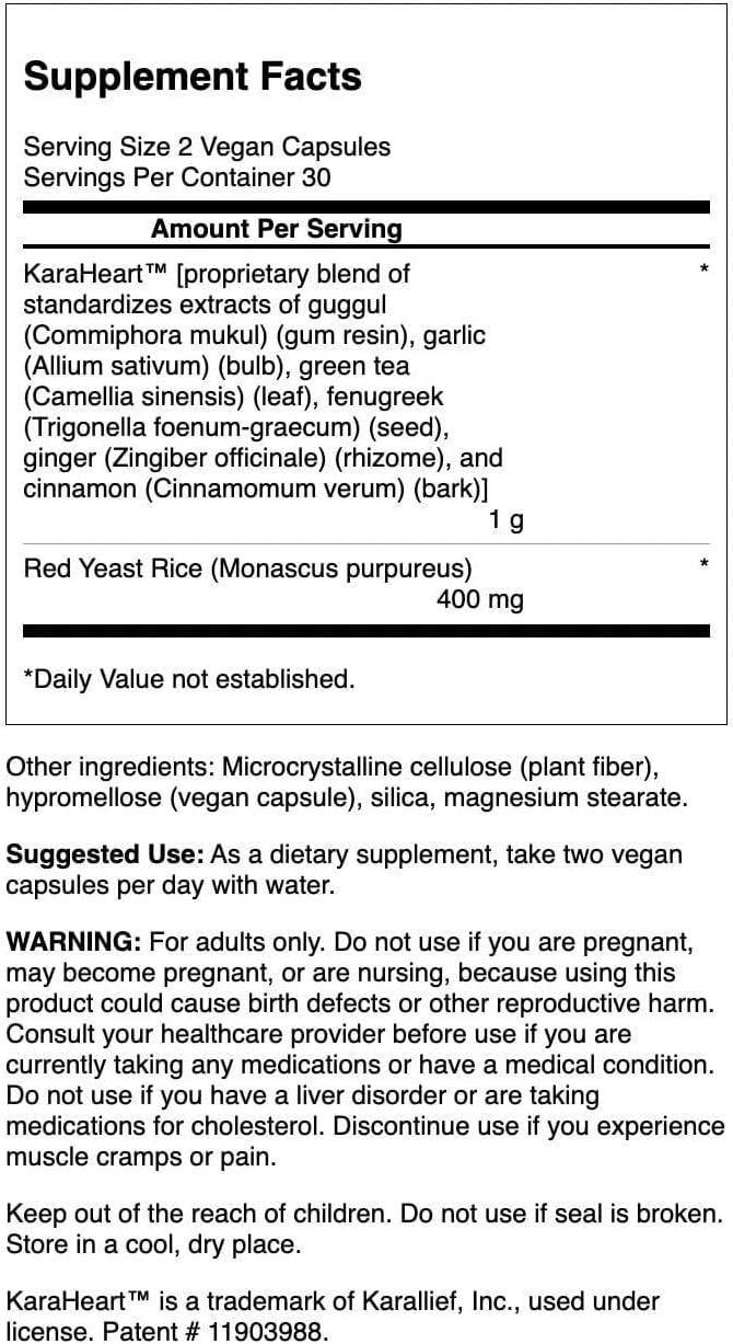 60 Vegan Capsules of Swanson Red Yeast Rice with Karaheart for Cholesterol Support