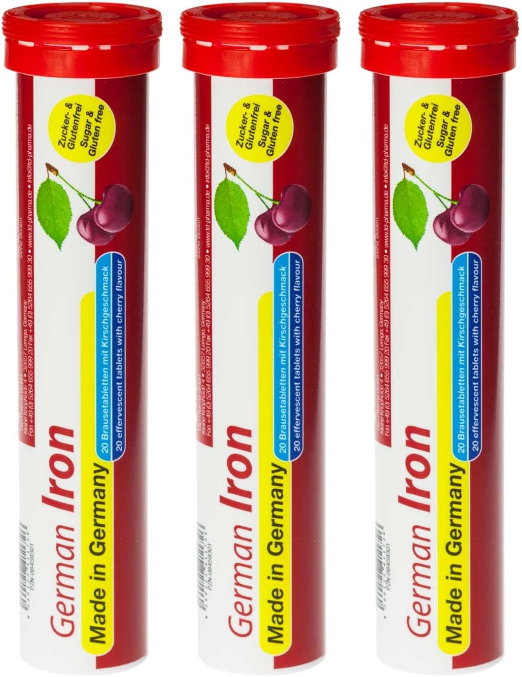 60 Vegan Cherry Flavored Effervescent Iron Tablets - 14 mg - T&D German Made