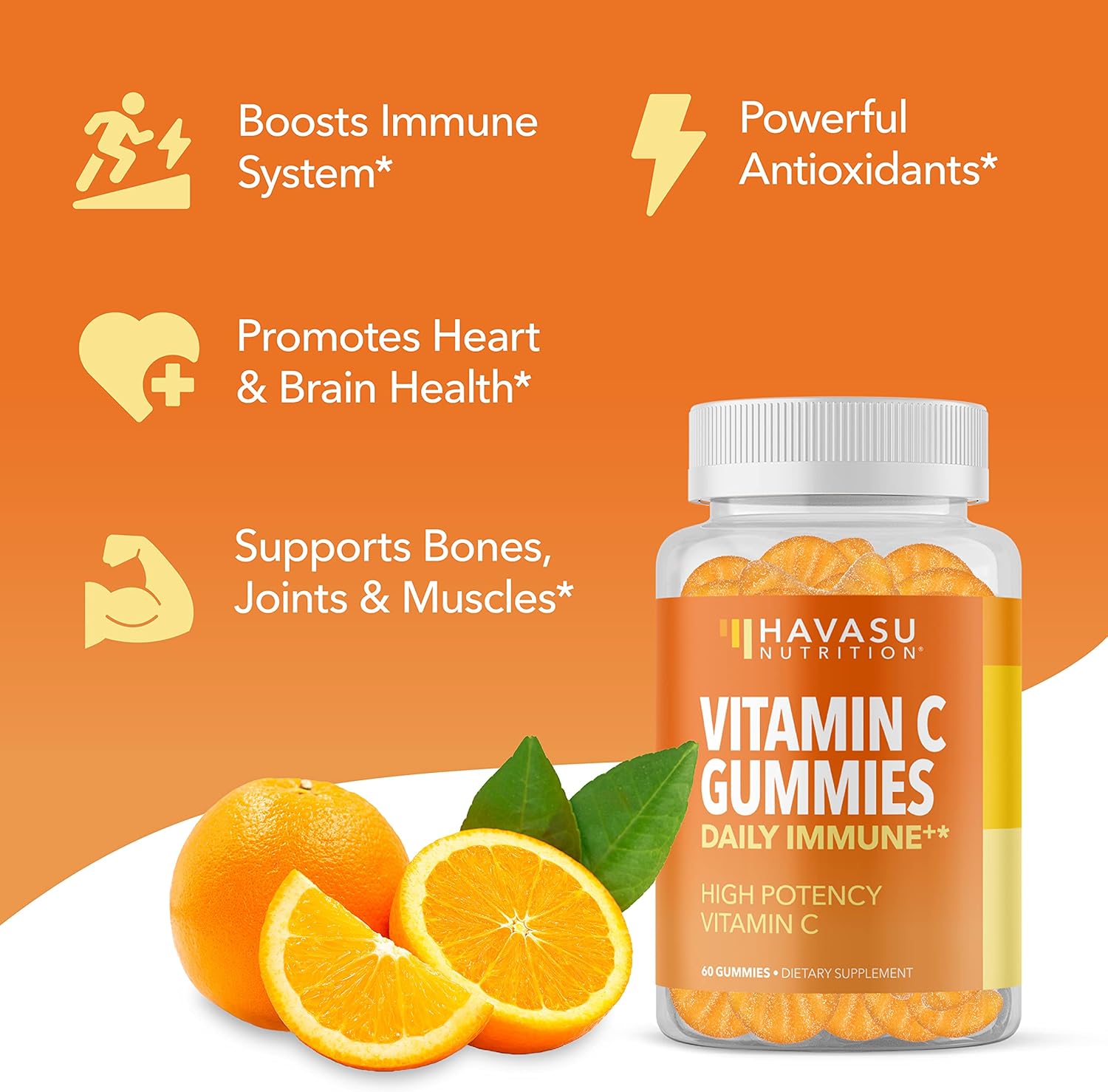 60ct Havasu Nutrition Vitamin C Gummies in Orange Flavor for Immune Support and Antioxidant Boost