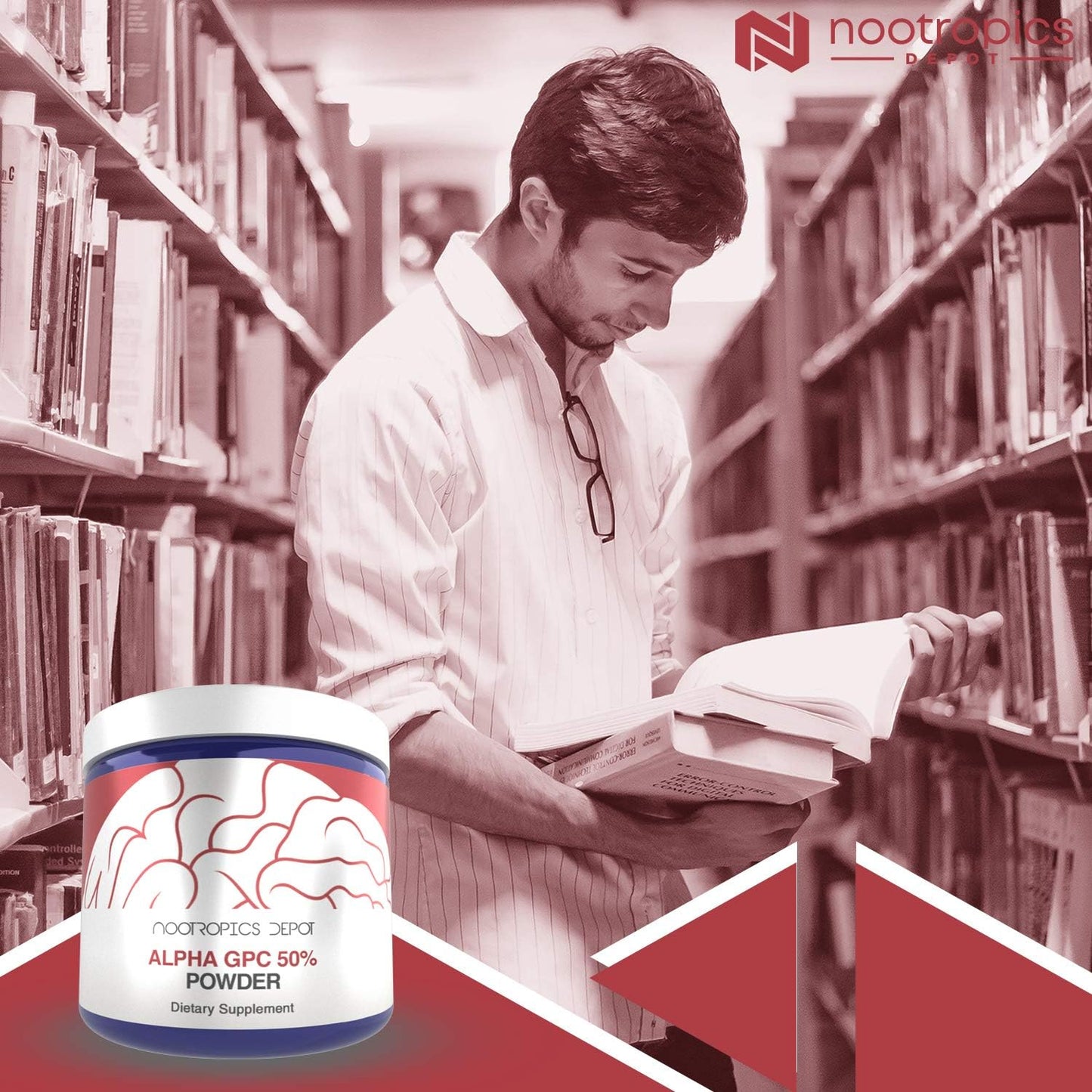 60g Nootropics Depot Alpha GPC Powder (50%) for Brain Health - Cholinergic Supplement to Enhance Cognition, Memory, and Focus