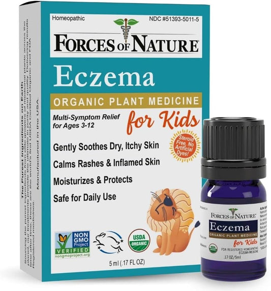 Organic Homeopathic Eczema Control for Kids, 0.17 Fl Oz - Soothing Treatment for Dry, Itchy Skin - Multi Symptom Relief, Steroid-Free Care from Forces of Nature - Espot.com.au