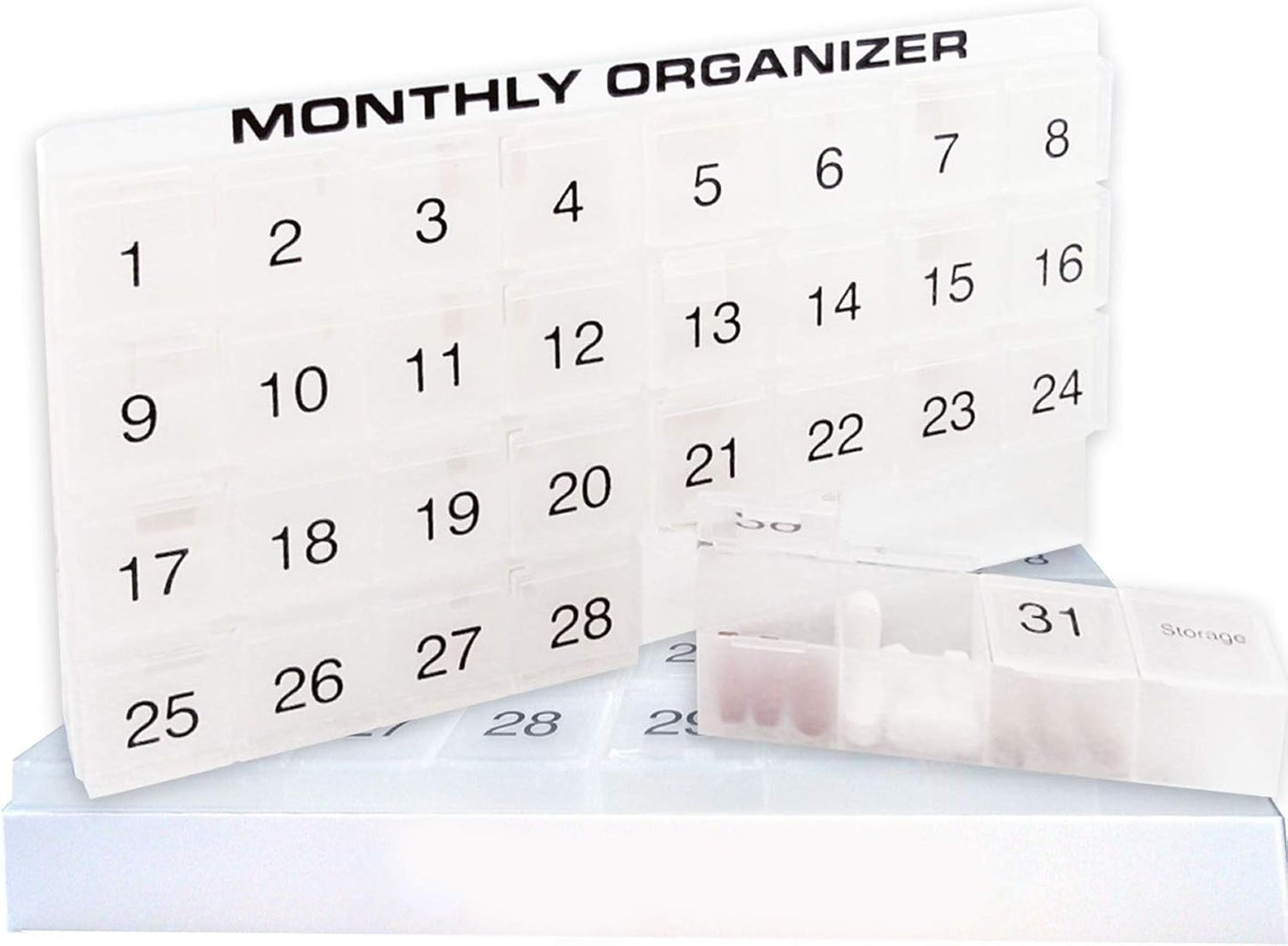 promed-supplies-monthly-pill-organizer-with-31-compartments---1-per-day---includes-tray-and-8-removable-compartments---white-color-1