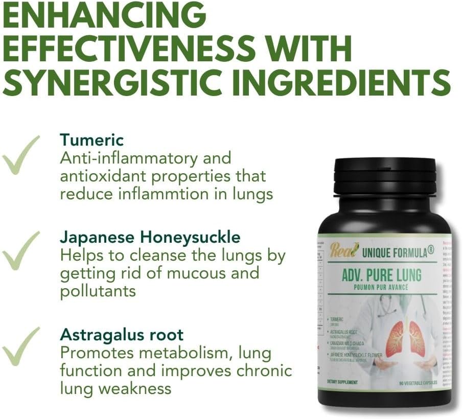 Advanced Lung Support Supplement with Unique Formula - Chaga Mushroom, Turmeric, Honeysuckle Flower, Pomegranate Blend - Promotes Respiratory Health, Detox, Cleanse - 90 Capsules - Espot.com.au