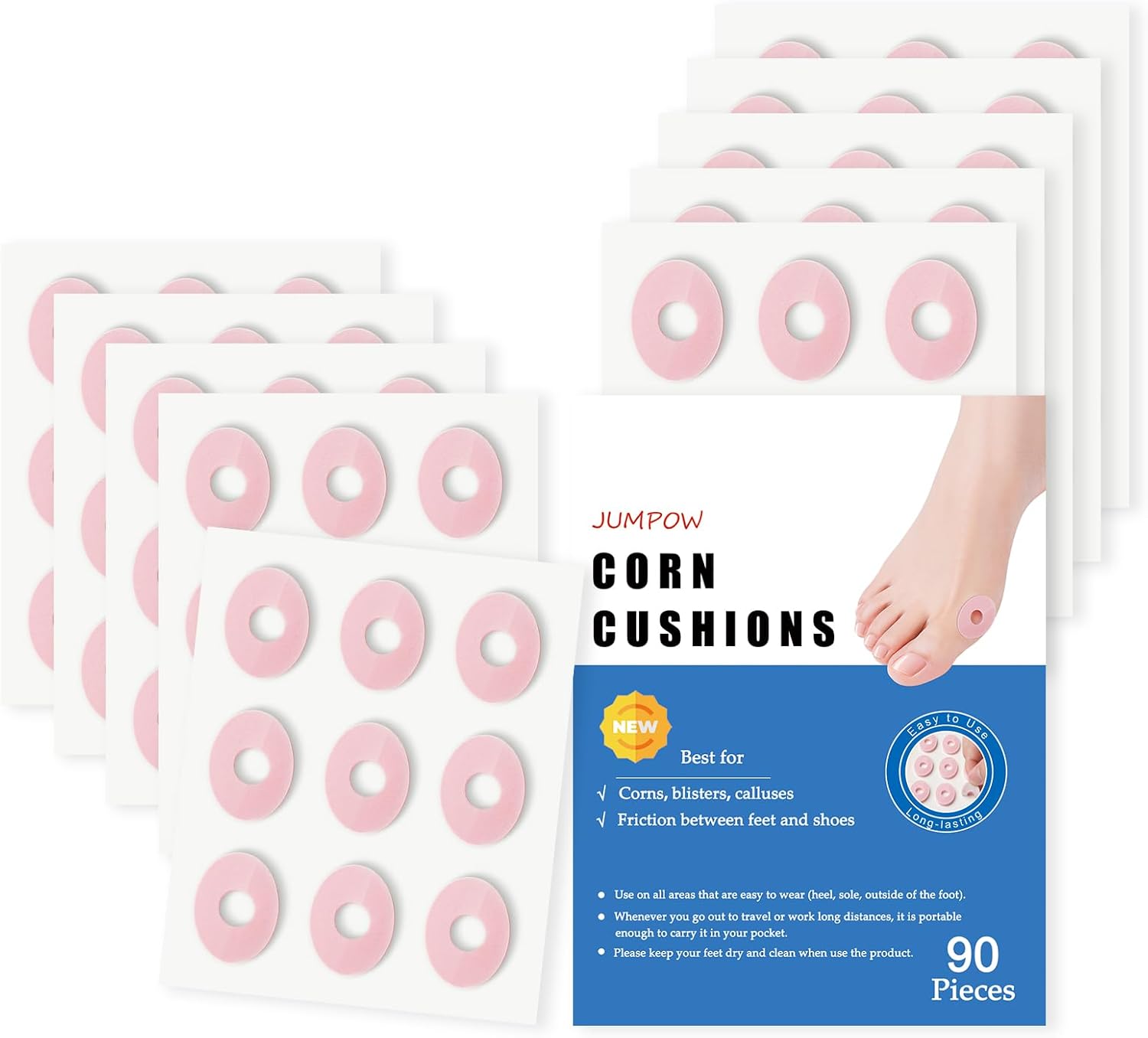 90 Pack Corn Cushions Callus Pads - Foot Corn Removers with Soft Foam, Self-Adhesive Corn Protectors for Pain Relief from Calluses, Blisters, and Heel Frictions - Espot.com.au
