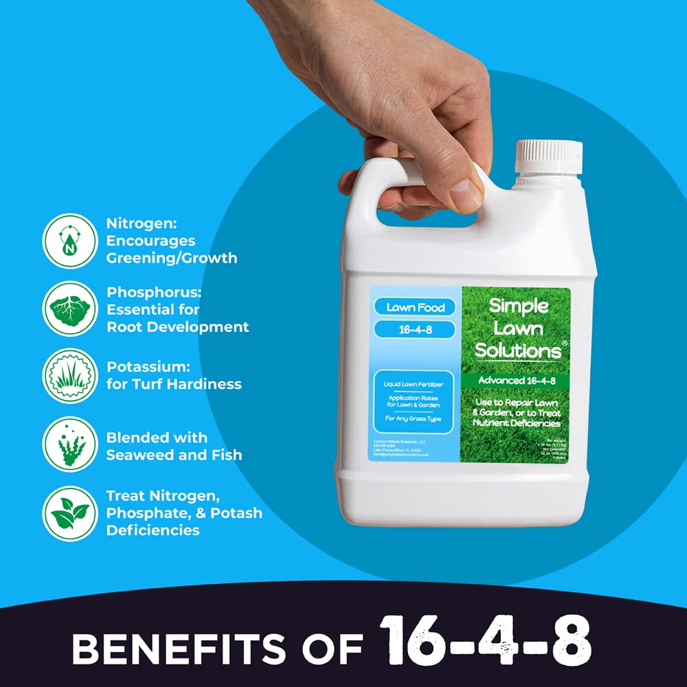 Liquid Lawn Food Concentrate for Spring & Summer - 16-4-8 Advanced Lawn Fertilizer with Fish, Seaweed, and Kelp - NPK Balanced - All Grass Types - Simple Lawn Solutions - 1 Quart - Espot.com.au