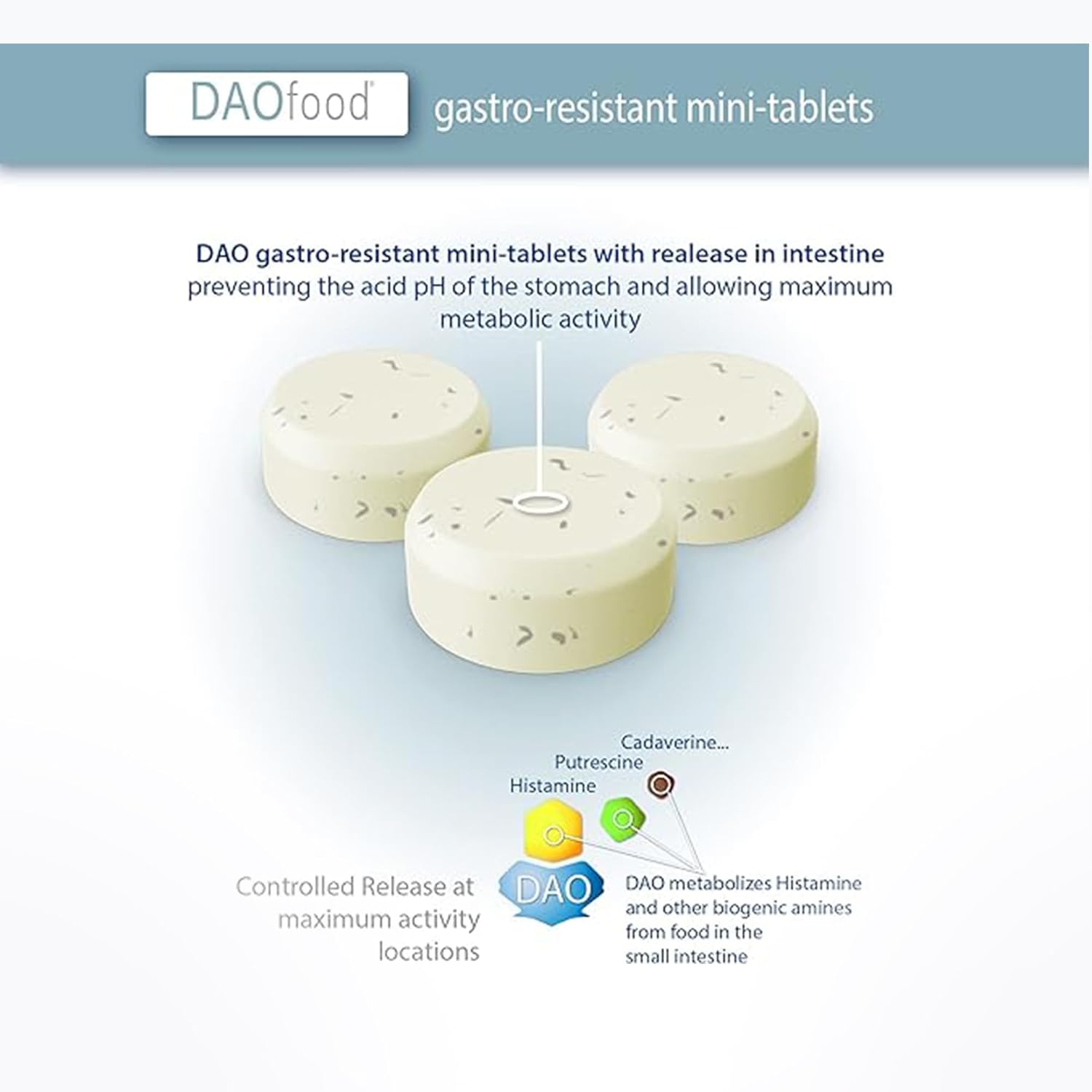 DR Healthcare DAOfood - DAO Deficiency Dietary Management - 60 Mini Gastro-Resistant Tablets Dispenser - Enzyme Supplement - Espot.com.au