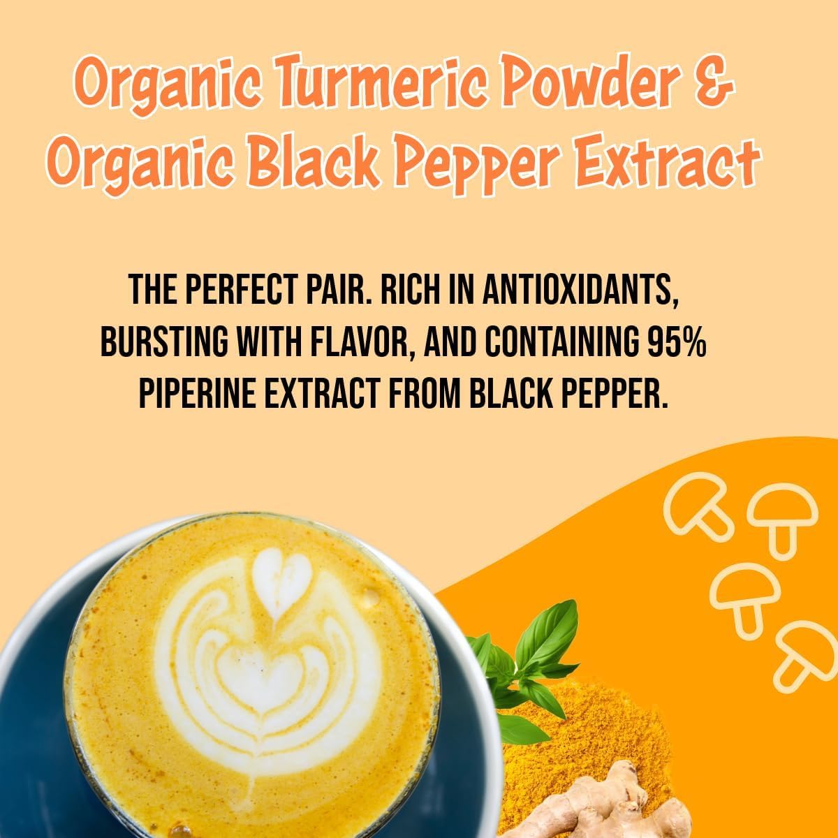 Organic Turmeric Latte Golden Milk with Lion's Mane & Turkey Tail Mushroom Extracts - Herbal Mushroom Coffee Substitute Alternative, 30 Servings - Espot.com.au