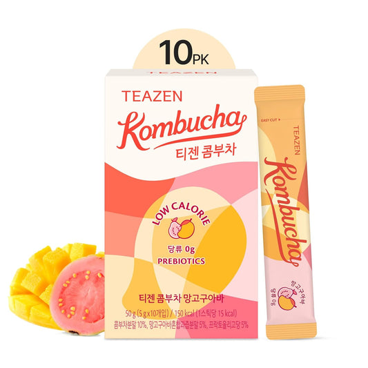 teazen-mango-guava-kombucha-tea-sticks---sugar-free-hydration-drink-mix-with-live-probiotics-prebiotics---176oz-pack-of-10-1
