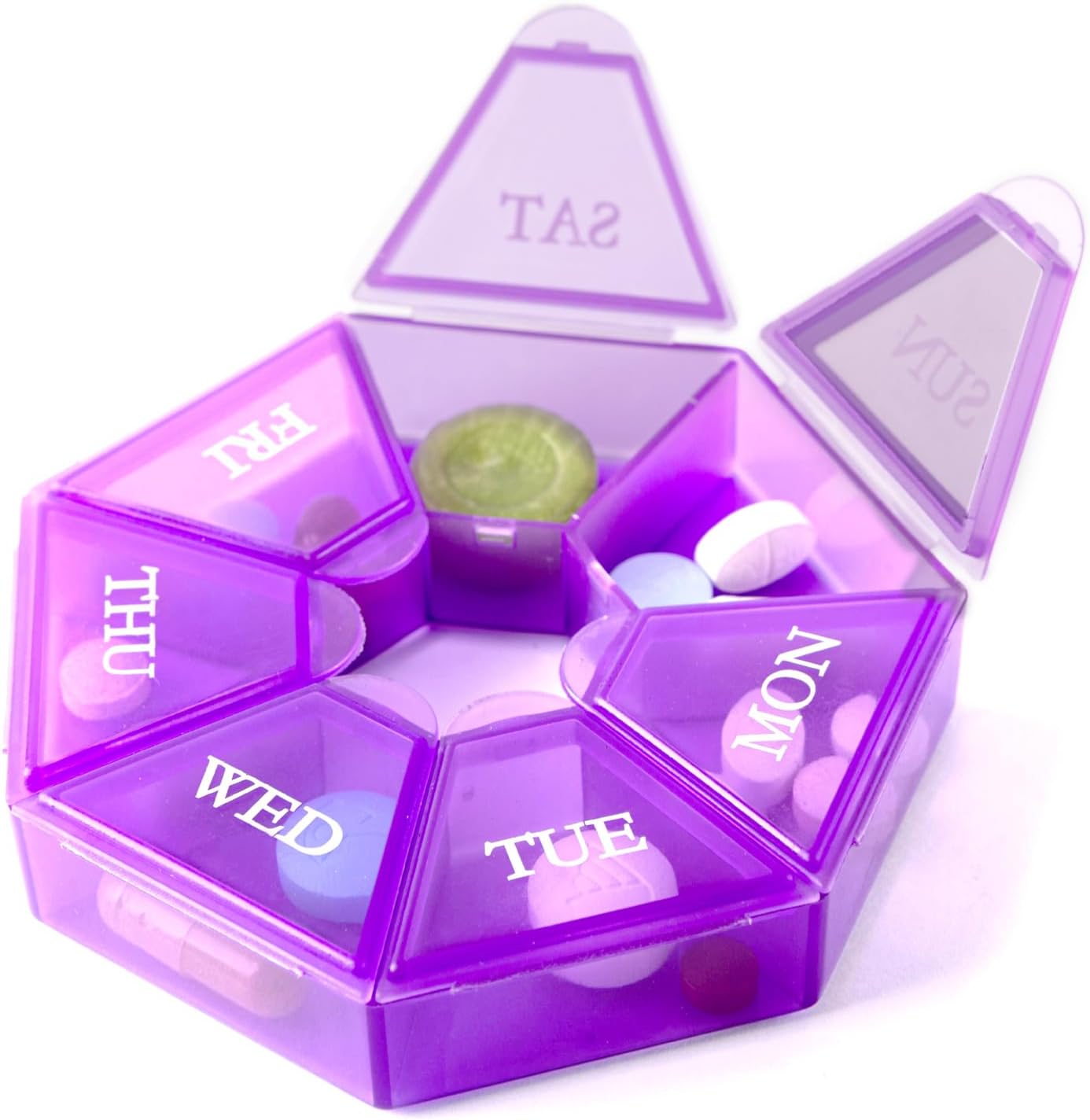 compact-round-weekly-pill-organizer-for-travel---mini-pill-dispenser-with-7-days-portable-vitamin-container-in-purple---deke-home-1