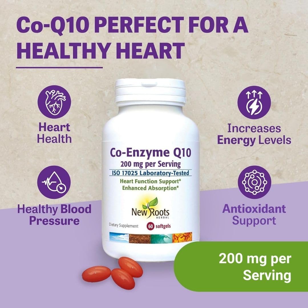 New Roots Herbal Coenzyme Q10 (CoQ10) 200 mg Softgels - Heart & Energy Support - Naturopathic Doctor Formulated - 30-Day Supply - Espot.com.au