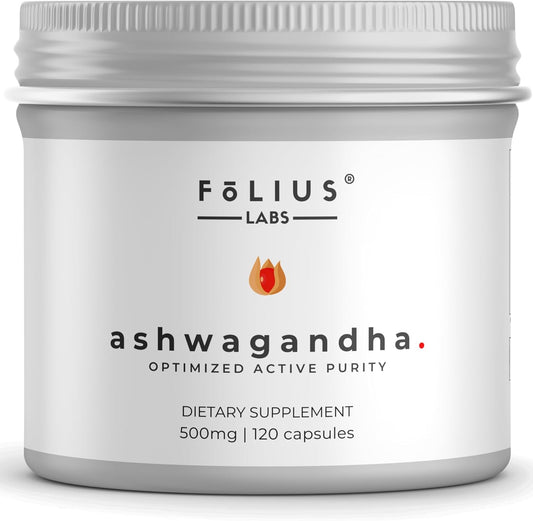 FOLIUS LABS Ashwagandha Supplement - 500mg Full Spectrum Root Extract for Energy & Stress Relief - Natural Mood Support - 120 Capsules - Espot.com.au