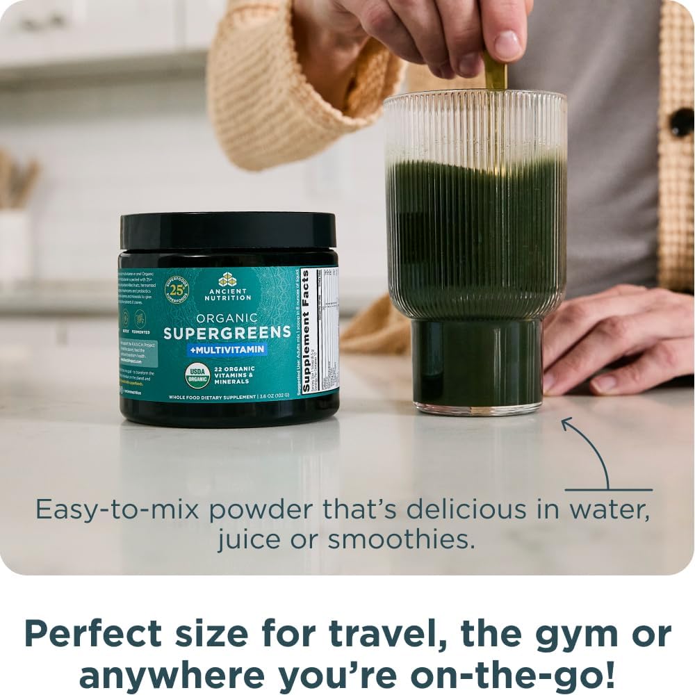 Organic SuperGreens Powder with Probiotics & Multivitamin Greens - Real Fruits, Vegetables & Herbs - Digestive & Energy Support - 12 Servings, 3.6oz - Espot.com.au