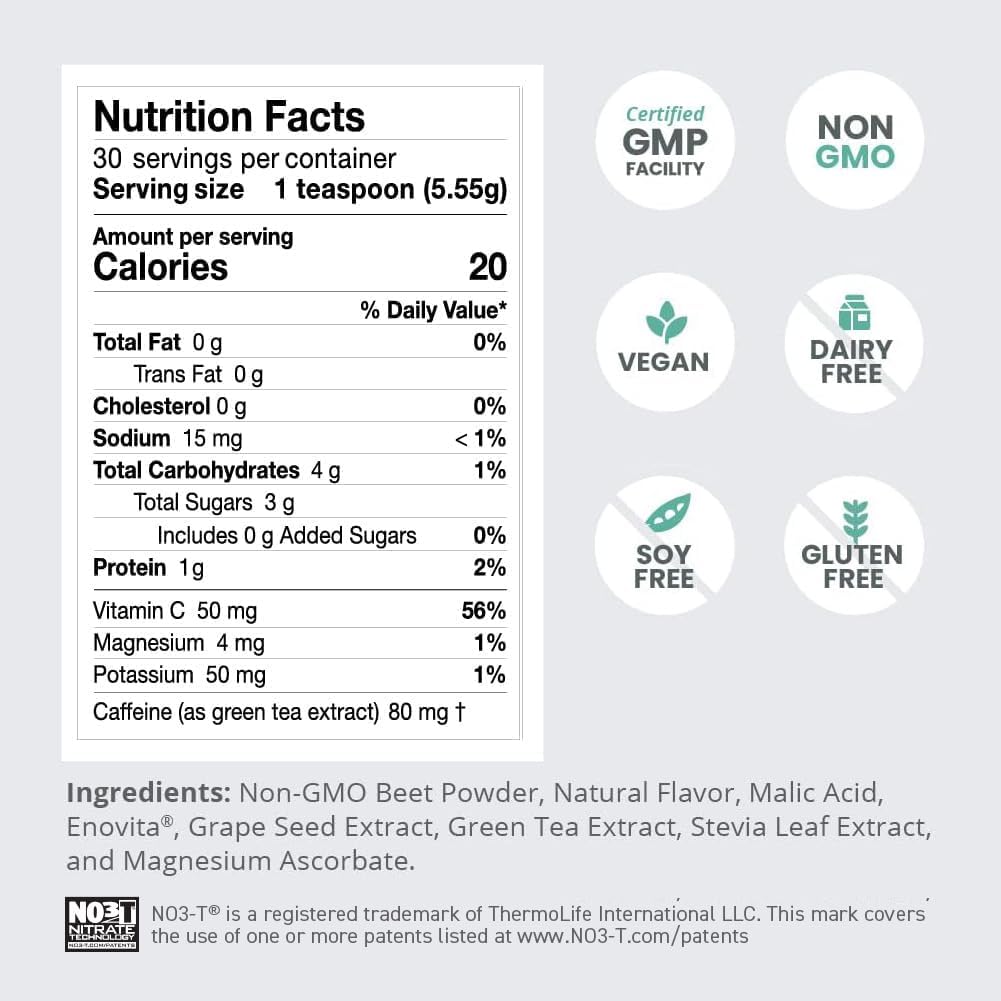 SuperBeets Energy Plus with Grape Seed Extract - Beet Root Powder, Green Tea Extract, Caffeine, Vitamin C - Non-GMO - 5.87oz - Boost Energy Naturally - Espot.com.au